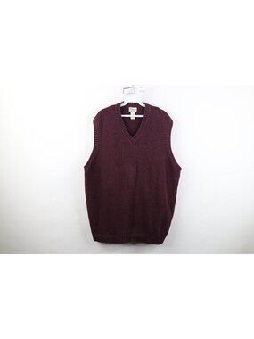 Vintage 90s LL Bean Mens 2XLT Faded Blank Cotton Knit V-Neck Sweater Vest Maroon